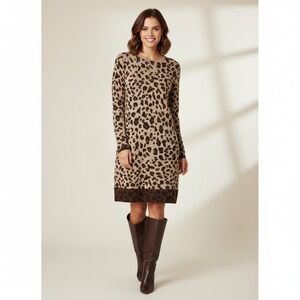 Carmen Marc Valvo Leopard Print Knit Sweater Dress Size M